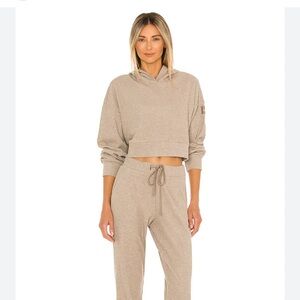 ALO Yoga Muse Hoodie & Sweatpants Gravel Heather Ribbed Knit